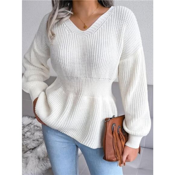 V-Neck Dropped Shoulder Sweater - Picture 1 of 15